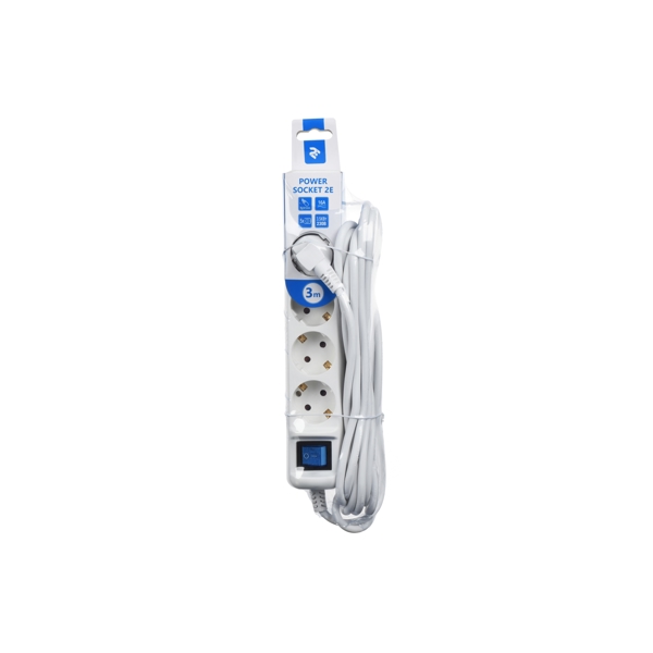 დენის დამაგრძელებელი 2E 3m White body blue switch