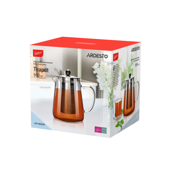 ჩაის ჩაიდანი ARDESTO AR1909GM Tea pot Gemini, 950 ml, borosilicate glass