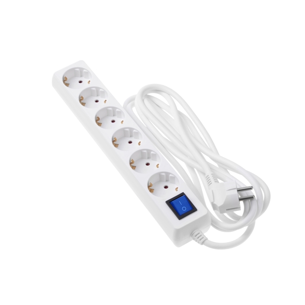 დენის დამაგრძელებელი 2E 3m White body blue switch