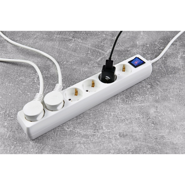 დენის დამაგრძელებელი 2E 3m White body blue switch