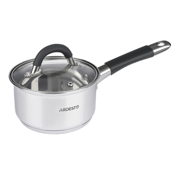 ქვაბი ARDESTO AR1912SS Saucepan Gemini, glass lid, 1.2 l, Gray Handles With Silicone