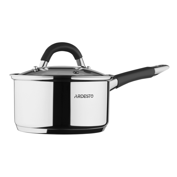 ქვაბი ARDESTO AR1912SS Saucepan Gemini, glass lid, 1.2 l, Gray Handles With Silicone