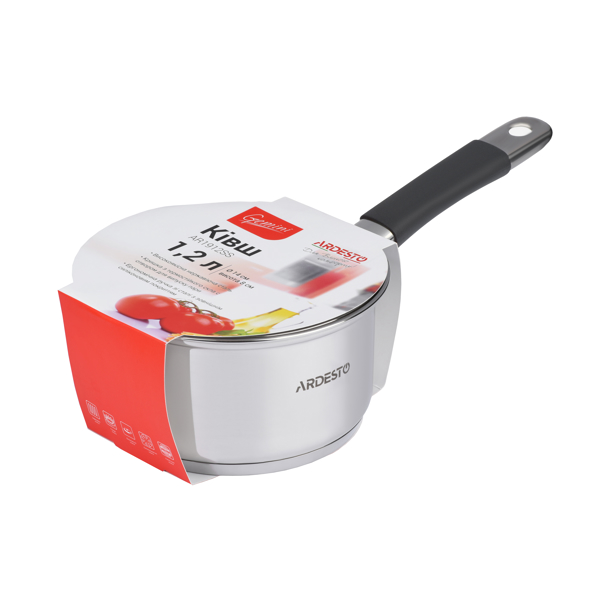 ქვაბი ARDESTO AR1912SS Saucepan Gemini, glass lid, 1.2 l, Gray Handles With Silicone