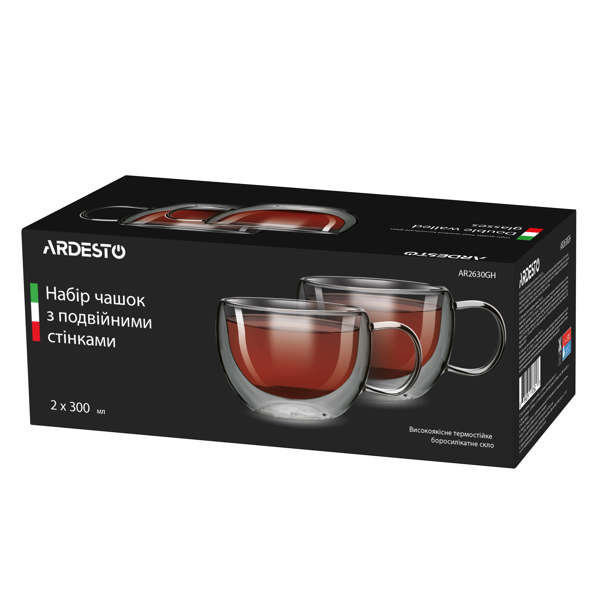 ჭიქა ARDESTO AR2630GH Double wall borosilicate glass mug set Ardesto, 300 ml, 2 pcs