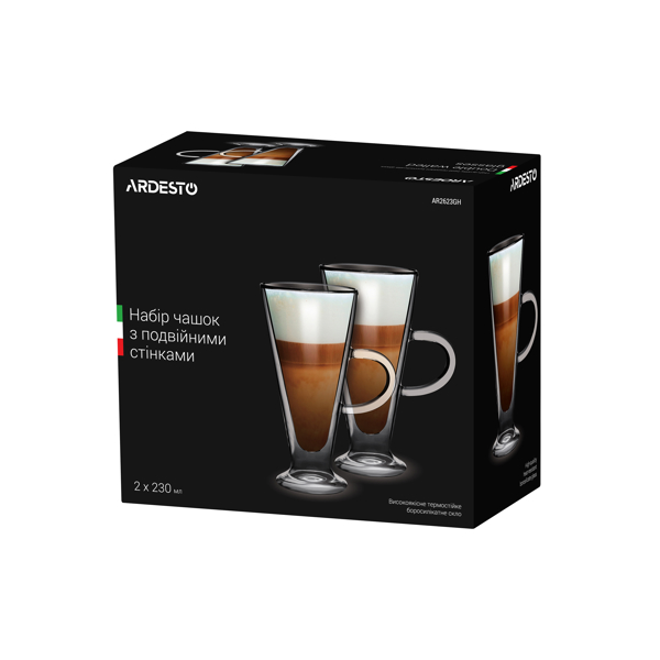 ARDESTO AR2623GH Double wall borosilicate glass mug set Ardesto, 230 ml, 2 pcs, with handles