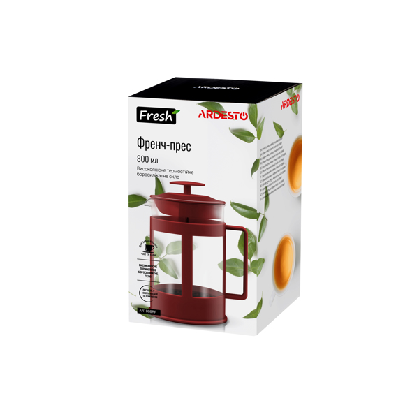 ჩაიდანი ARDESTO AR1008RF French press Fresh, 800 ml, red, plastic, glass