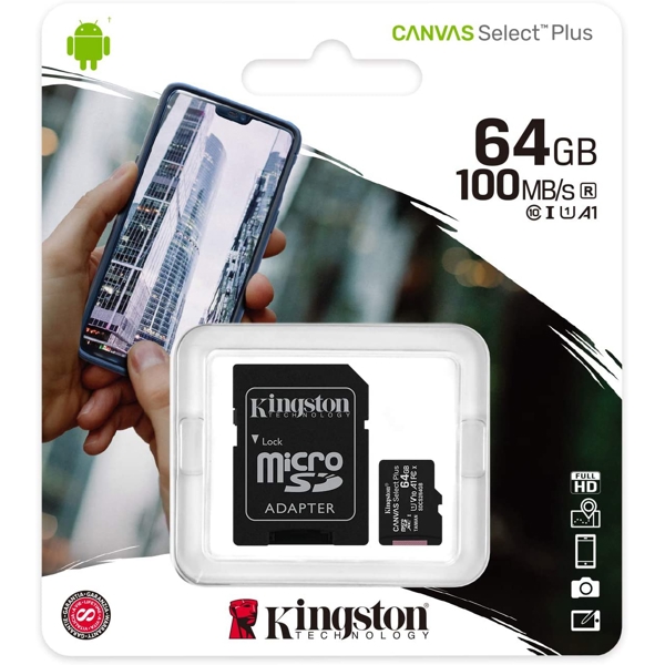 Kingston SDCS2/64GBSP, 64GB, MicroSDXC, C10, UHS-I, Black