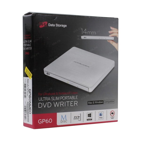 დისკის წამკითხველი Hitachi-LG GP60NW60 DVD-R/RW USB2.0 EXT Ret Ultra Slim White