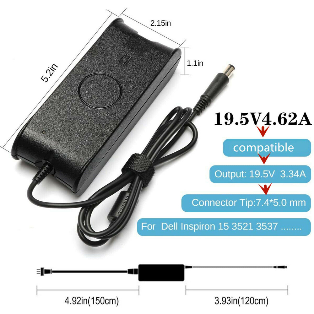 DELL ADAPTOR 90W 19.5V 4.62A Connector size: 7.4*5.0 mm