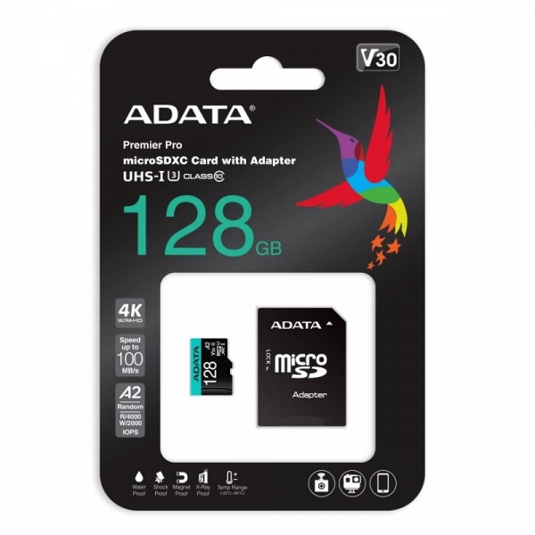 SD ბარათი ADATA AUSDX128GUI3V30SA2-RA1 128GB V30S R100MB/sA2-RETAIL