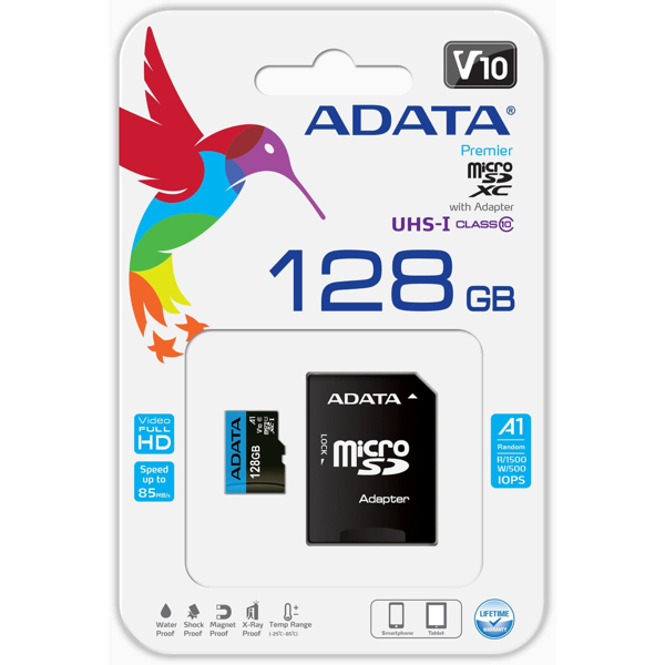 SD ბარათი Adata AUSDX128GUICL10A1-RA1 MICROSDXC 128GB ADAPTER