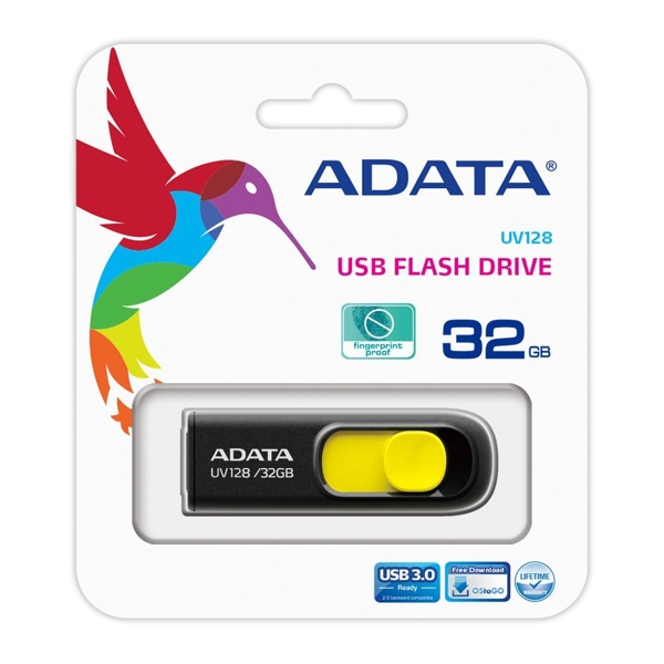 USB ფლეშ მეხსიერება AUV128-32G-RBY ADATA UV128 32GB Black+Yeloow