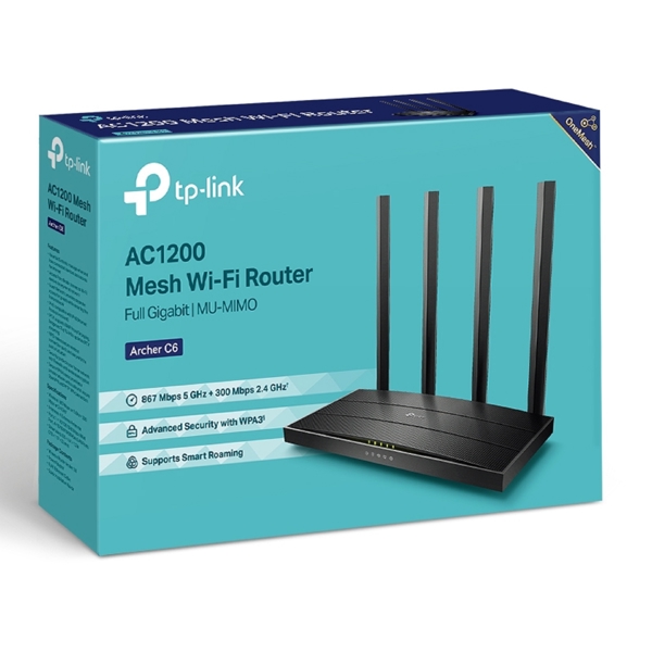 როუტერი TP-Link Archer C6 AC1200, 300Mbps, Router, Black