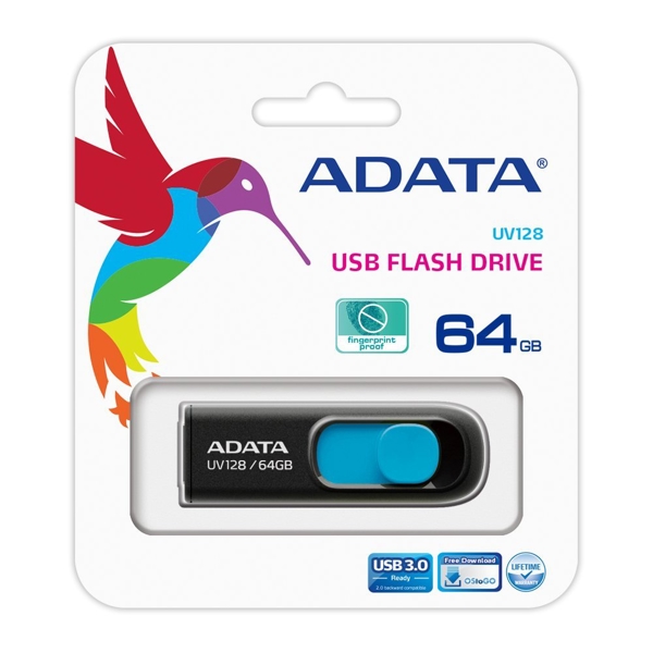 USB ფლეშ მეხსიერება AUV128-64G-RBE ADATA 64GB BLACK+BLUE USB 3.1