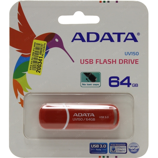 USB ფლეშ მეხსიერება AUV150-64G-RRD ADATA 64GB 3.0 RED