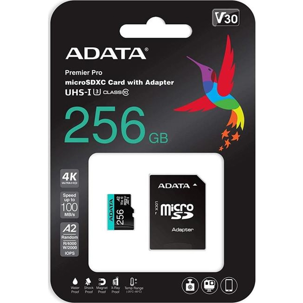 SD ბარათი AUSDX256GUI3V30SA2-RA1 ADATA 256GB U3 A2-RETAIL