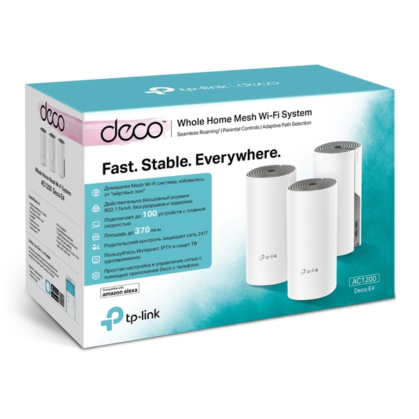 WI-FI გამავრცელებელი Deco E4(3-pack) TP-LINK AC1200 Whole Home Mesh Wi-Fi System