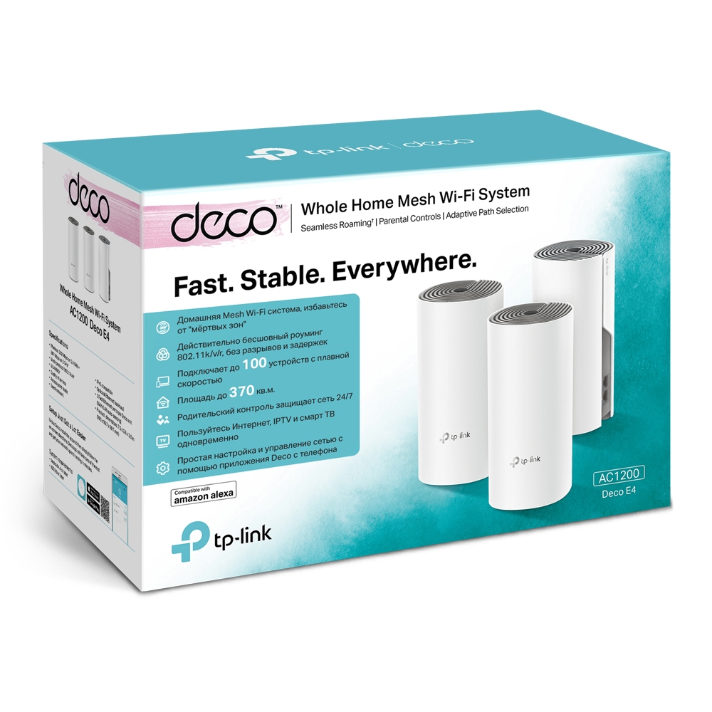 Wifi გამავრცელებელი Deco E4(3-pack) TP-LINK AC1200 Whole Home Mesh Wifi System