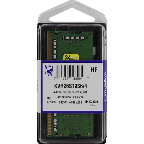 ოპერატიული მეხსიერება KVR26S19S6/4 Kingston 4GB DDR4 2666Mhz