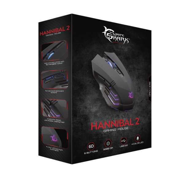 მაუსი WHITE SHARK Gaming Mouse GM-5006 Hannibal-2 3200 DPI Black