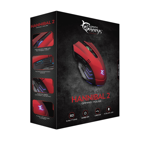 მაუსი WHITE SHARK Gaming Mouse GM-5006 Hannibal-2 3200 DPI Red