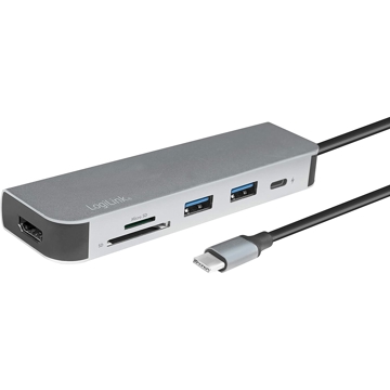 Logilink UA0343 USB-C Multifunc. Hub, USB 3.2 Gen1x1, HDMI, PD, Cardreader