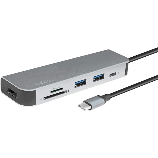 ადაპტერი Logilink UA0343 USB-C Multifunc. Hub, USB 3.2 Gen1x1, HDMI, PD, Cardreader