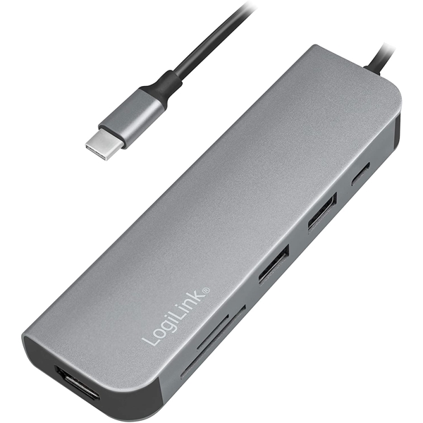 ადაპტერი Logilink UA0343 USB-C Multifunc. Hub, USB 3.2 Gen1x1, HDMI, PD, Cardreader