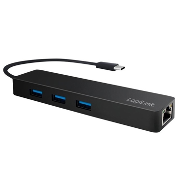 USB ჰაბი Logilink UA0313 USB 3.1 Type-C 3-port Hub w Gigabit LAN alu Black