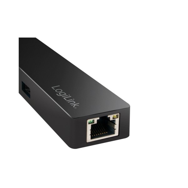 USB ჰაბი Logilink UA0313 USB 3.1 Type-C 3-port Hub w Gigabit LAN alu Black