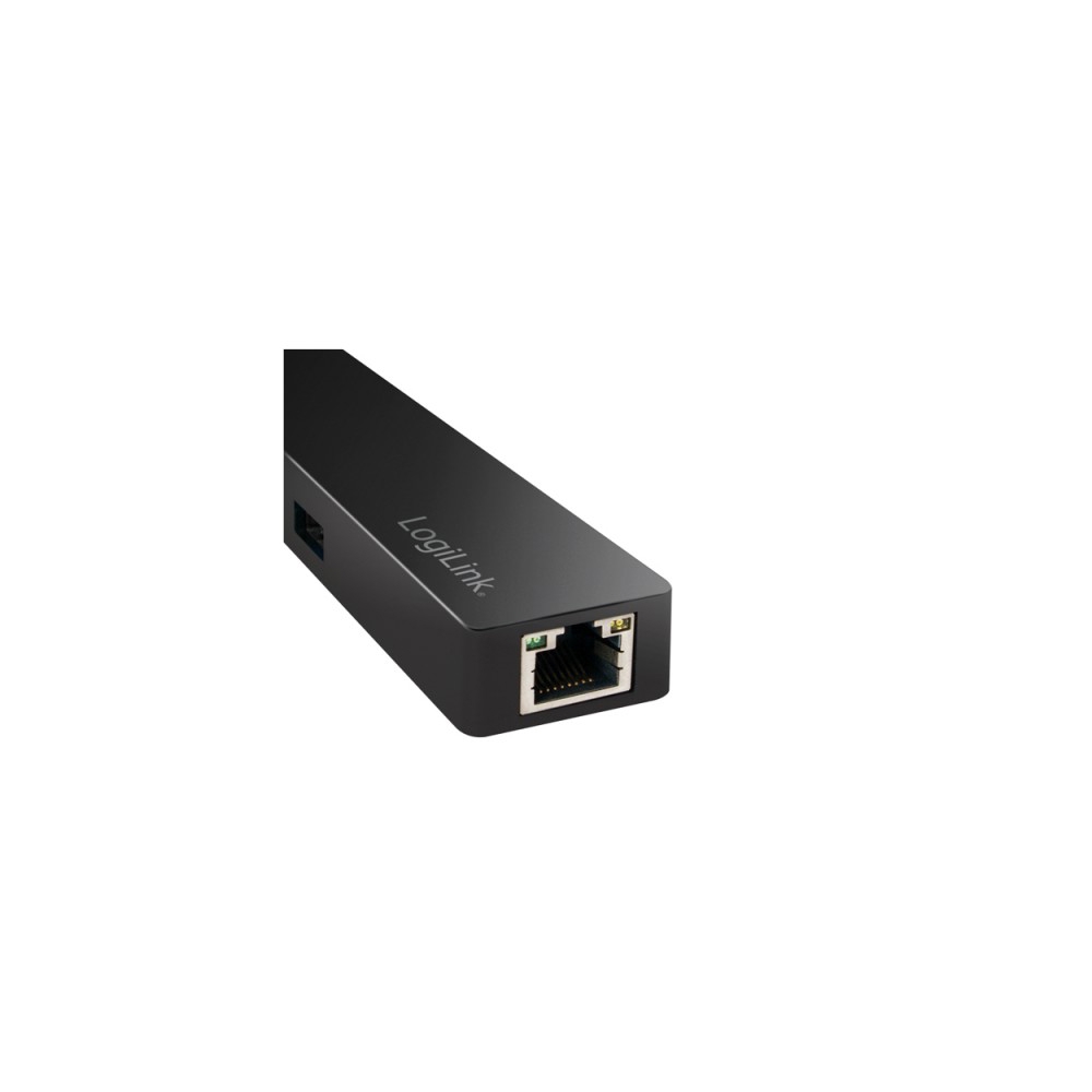 USB ჰაბი Logilink UA0313 USB 3.1 Type-C 3-port Hub w Gigabit LAN alu Black