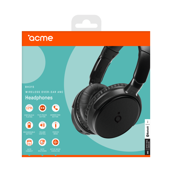 ყურსასმენი ACME BH315 Bluetooth Over-ear ANC Headphones Black