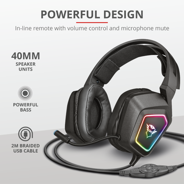 ყურსასმენი Trust GXT 450 Blizz RGB 7.1 Surround Gaming Headset