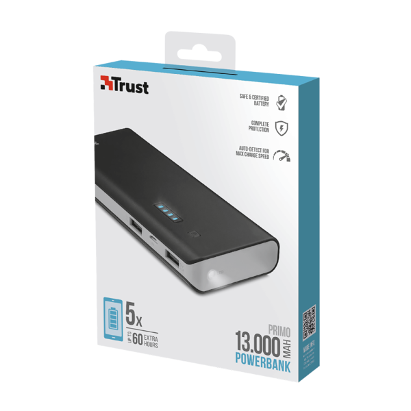 პორტატული დამტენი trust Primo Powerbank 13.000 mAh - black