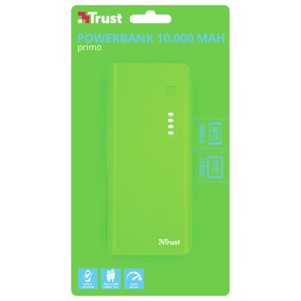 პორტატული დამტენი trust Primo Powerbank 10.000 mAh - green