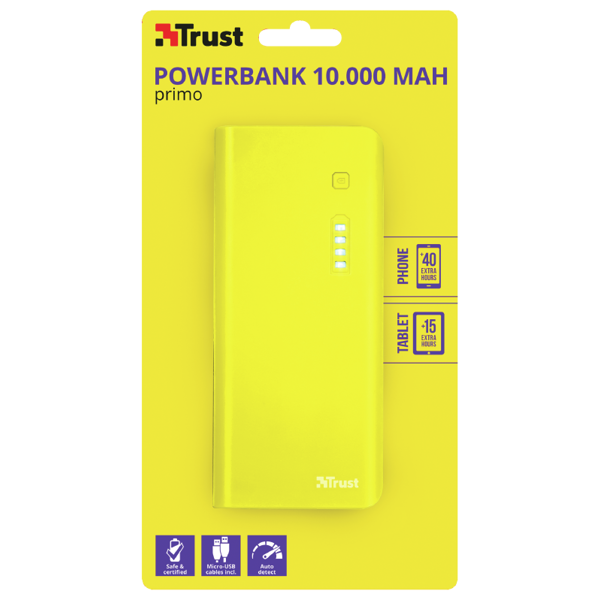 პორტატული დამტენი trust Primo Powerbank 10.000 mAh - yellow