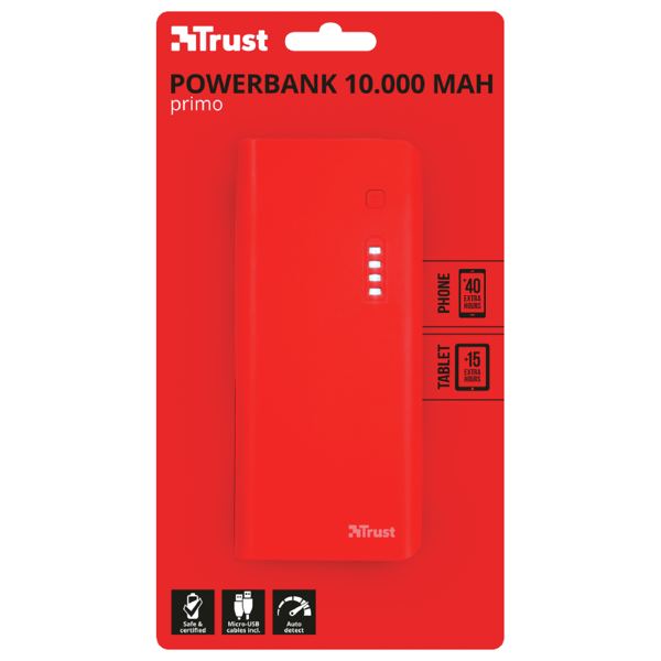 პორტატული დამტენი trust Primo Powerbank 10.000 mAh - red