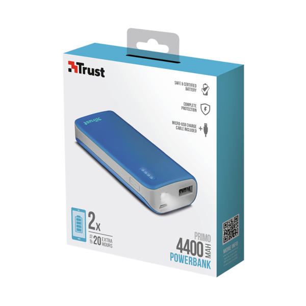 პორტატული დამტენი trust Primo PowerBank 4.400 Portable Charger - blue