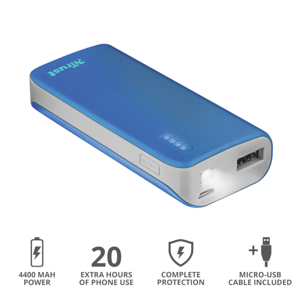 პორტატული დამტენი trust Primo PowerBank 4.400 Portable Charger - blue