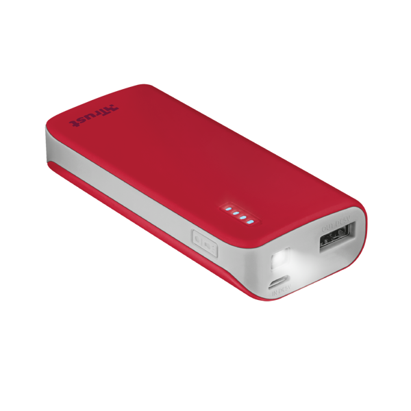 პორტატული დამტენი trust Primo PowerBank 4.400 Portable Charger - red