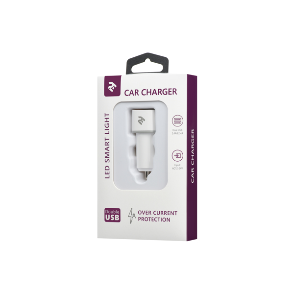 მანქანის USB დამტენი 2E ACR01 Dual USB Car Charger 2.4A&2.4A, white