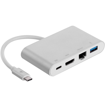 ადაპტერი 2E Adapter Type C to USB 3.0Gigabit EthernetHDMIUSB Type C, 0.15m, silver