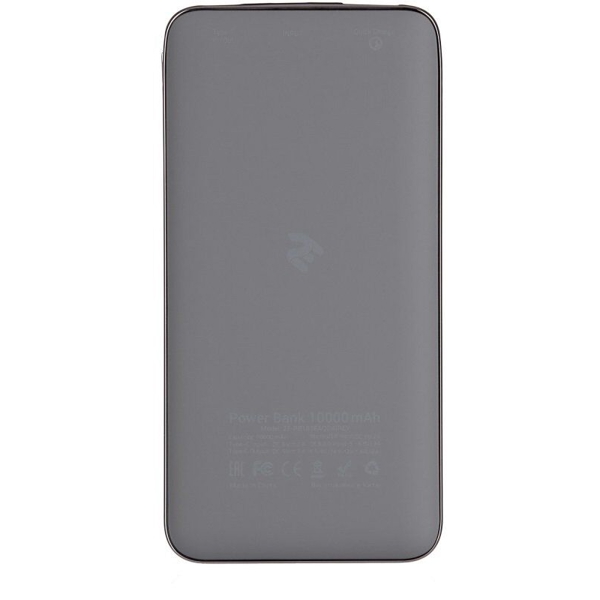 პორტატული დამტენი 2E PB1036AQC Power Bank 10000мА/h, DC 5V, out: QC3.0, MicroUSB, Type-C Inp, Soft, Grey