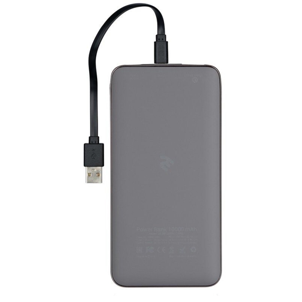 პორტატული დამტენი 2E PB1036AQC Power Bank 10000мА/h, DC 5V, out: QC3.0, MicroUSB, Type-C Inp, Soft, Grey