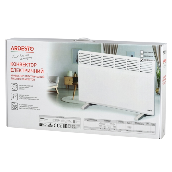 ელექტრო გამათბობელი ARDESTO СН-2000ECW, Electric convector 20 m², 2000 W, LED-display, White