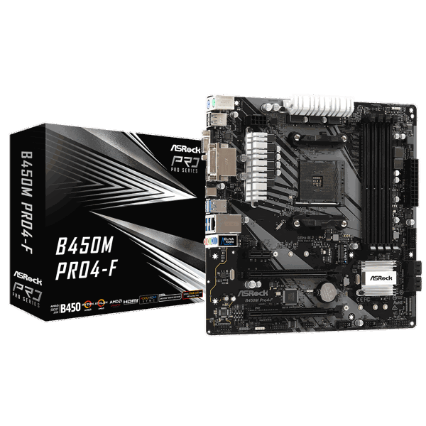 დედა დაფა ASRock B450M Pro4-F sAM4 B450 4xDDR4 M.2 HDMI-DVI-VGA Type-C mATX