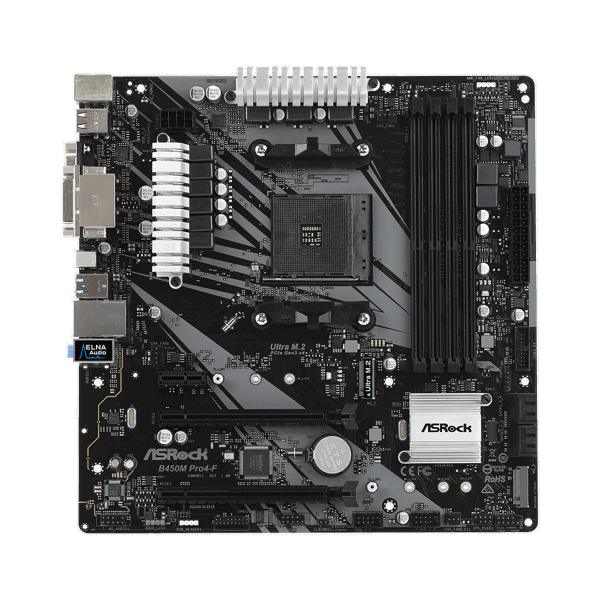 დედა დაფა ASRock B450M Pro4-F sAM4 B450 4xDDR4 M.2 HDMI-DVI-VGA Type-C mATX