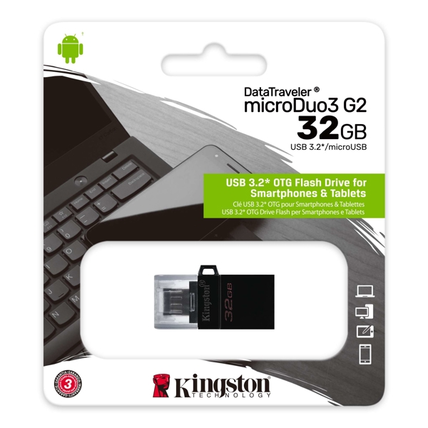 USB ფლეშ მეხსიერება Kingston 32GB USB 3.2 G2 microUSB DT microDuo OTG