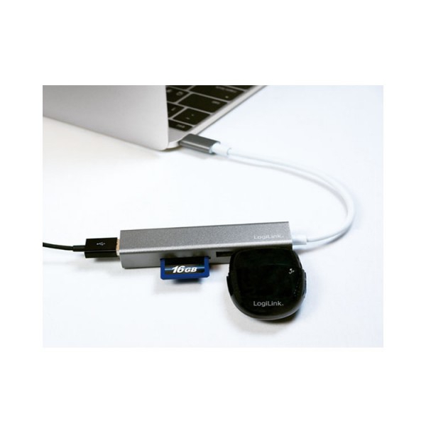 USB ჰაბი Logilink UA0305 USB 3.2 Gen 1x1 USB-C 3-port hub with card reader