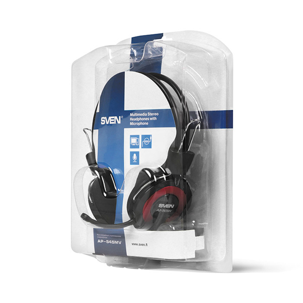 ყურსასმენი SVEN AP-545MV Multimedia stereo Headphones with Mic 2 * 3.5 mm black-red